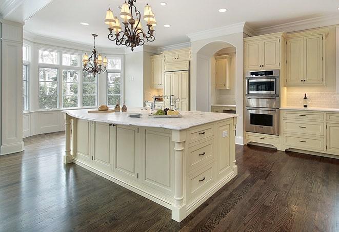 shiny laminate flooring in modern kitchen in Highland Springs